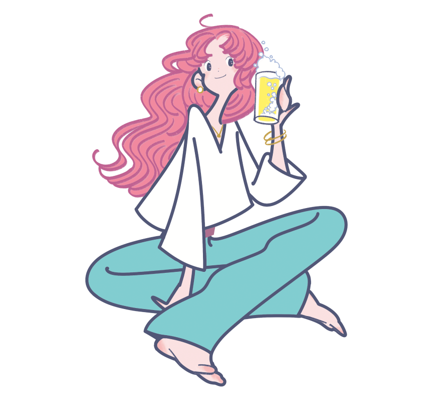 健康的な女性がビールを持つイラスト